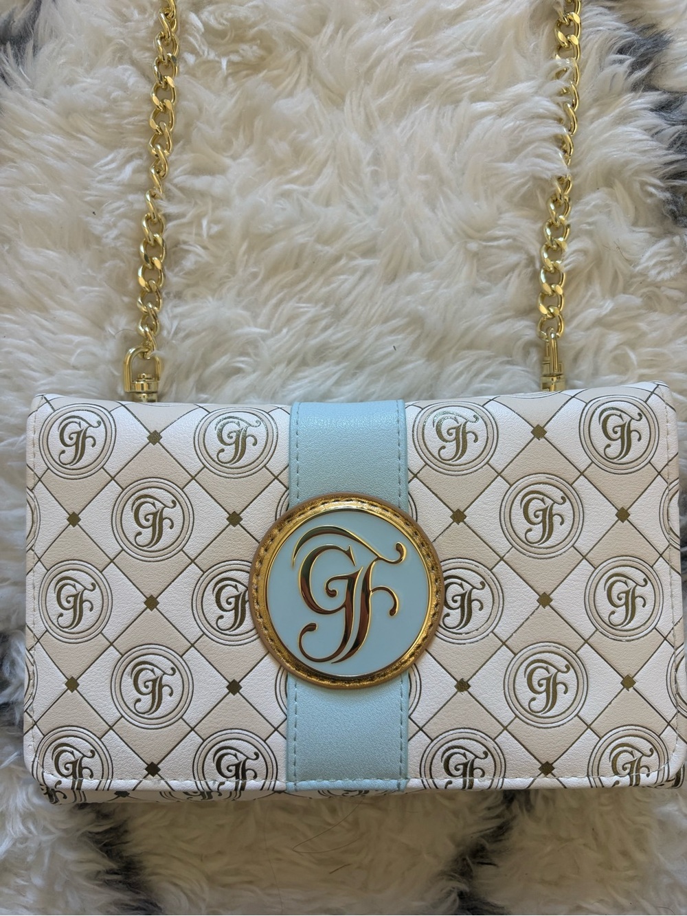 White & Light Blue Disney Grand Floridian Monogram Chain Crossbody Bag